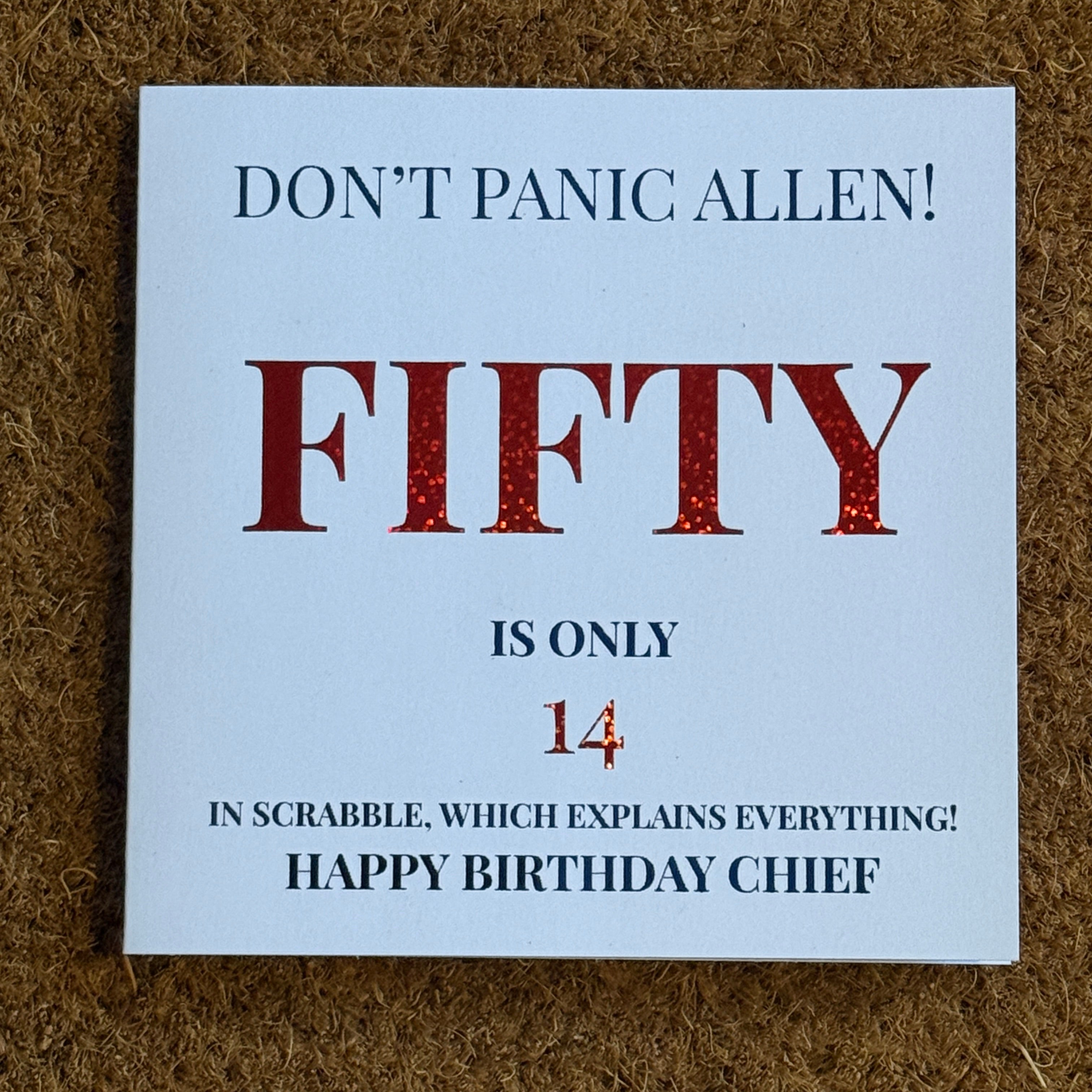 Funny Age Don't Panic Birthday Card | Scrabble Birthday Card | Personalised Age Birthday Card | Milestone Birthday | Comical Card for Him or Her