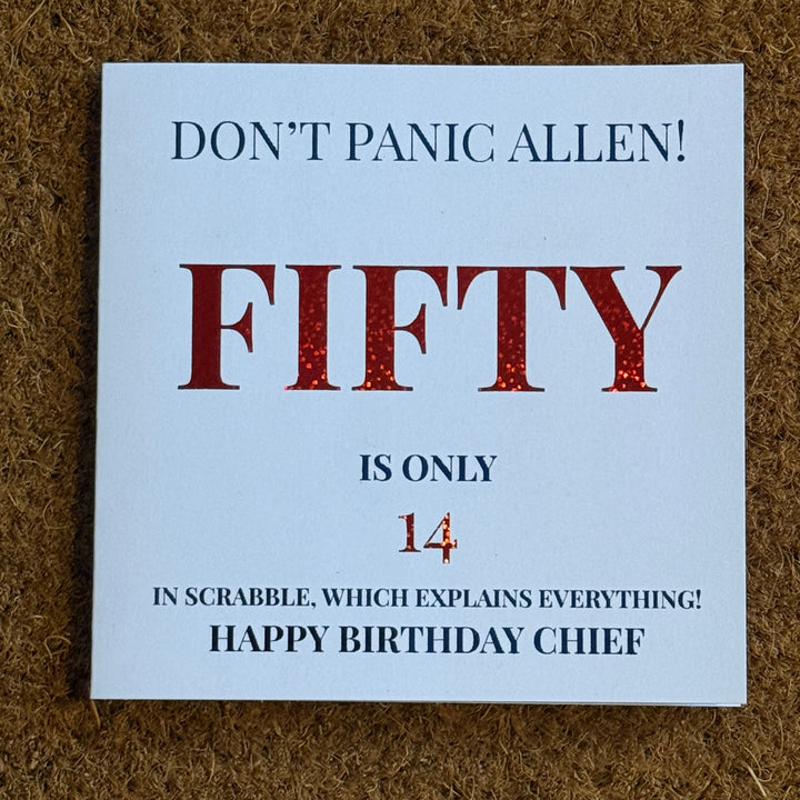 Funny Age Don't Panic Birthday Card | Scrabble Birthday Card | Personalised Age Birthday Card | Milestone Birthday | Comical Card for Him or Her