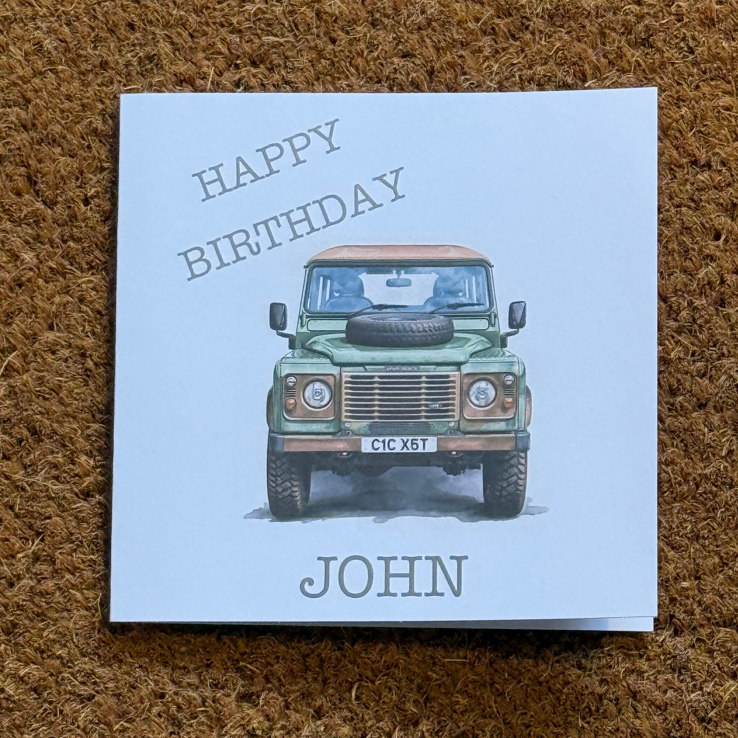 Land Rover Defender Birthday Card | Watercolour Style with Personalised Foil Details.