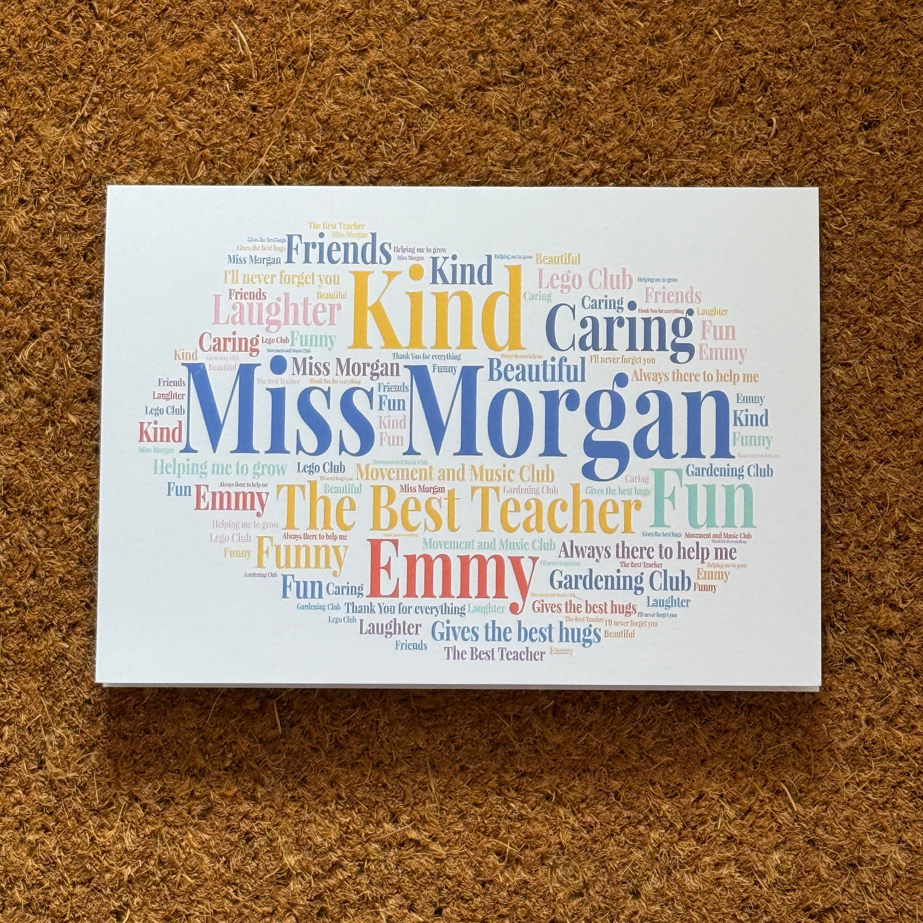 Typography Personalised Word Art Card, Custom Greetings Card