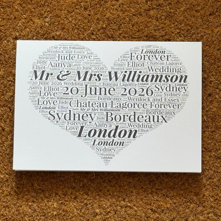 Word Cloud Card - Personalised with your words and shape choice.Custom  Shape. A5/A4