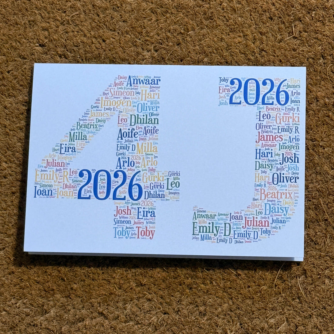 Typography Personalised Word Art Card, Custom Greetings Card