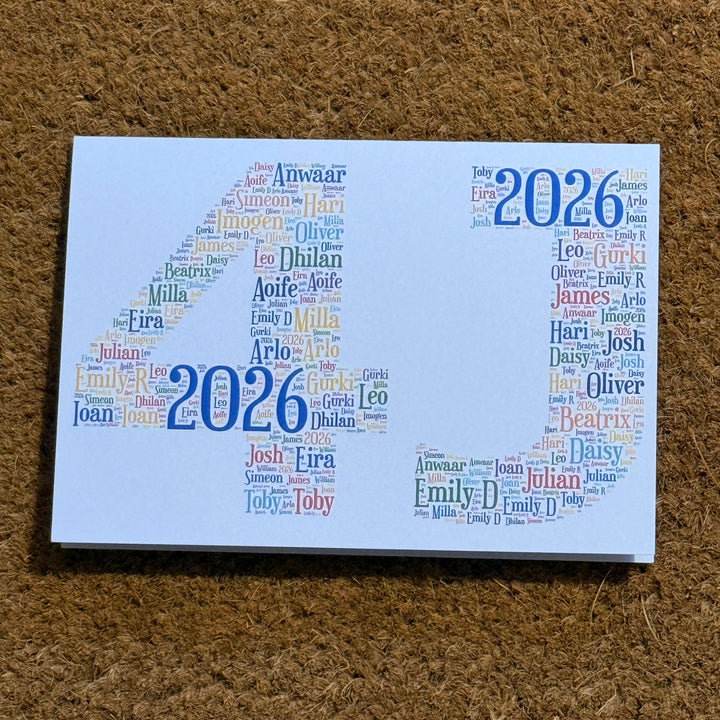 Typography Personalised Word Art Card, Custom Greetings Card