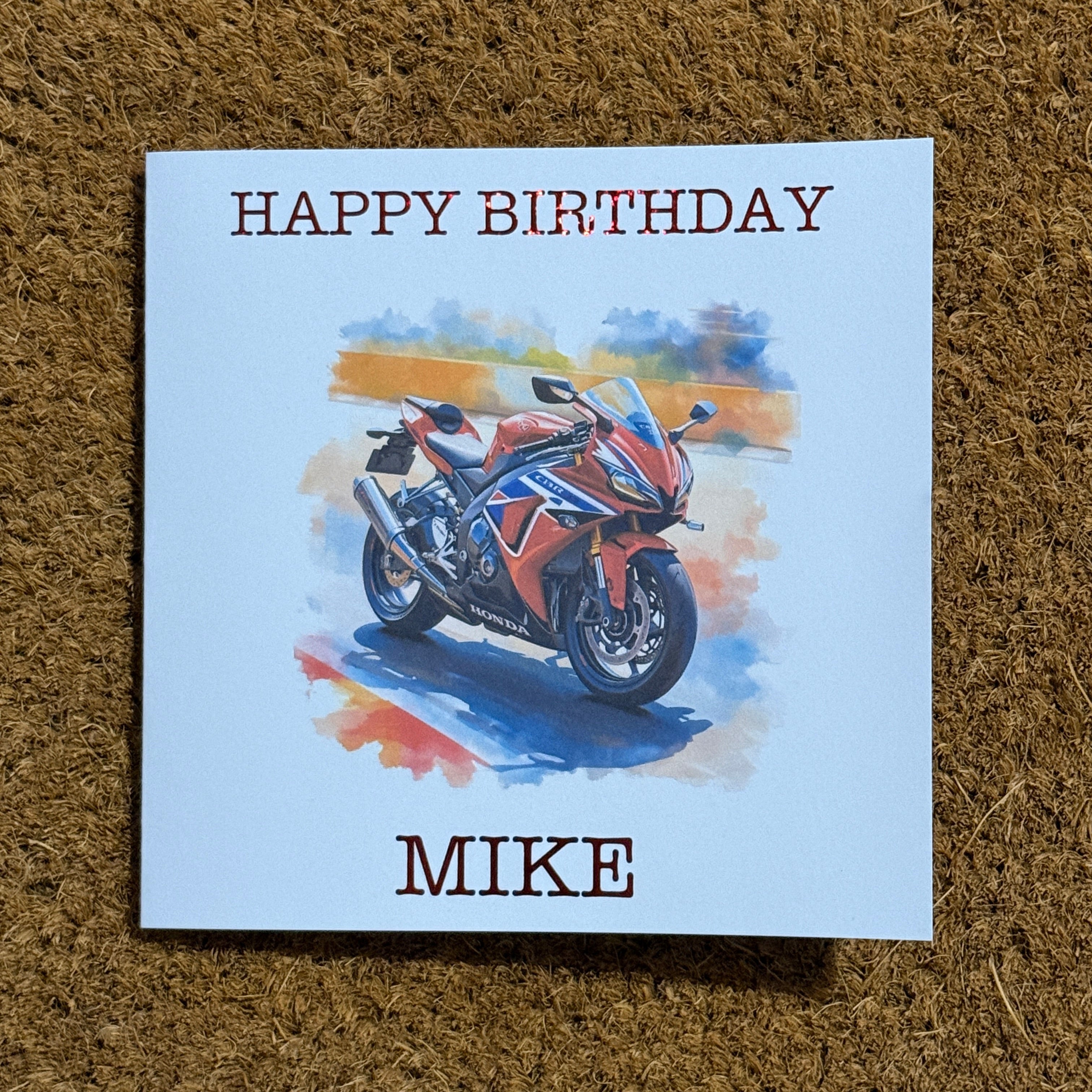 Honda CBR1000RR-R Fireblade Watercolour Style Card | Personalised Foiled Message | 6x6 Biker Card