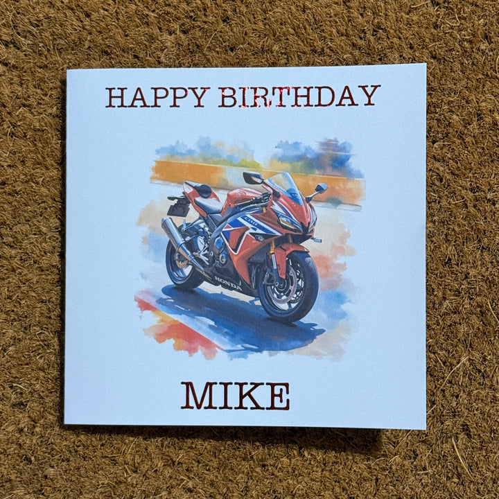 Honda CBR1000RR-R Fireblade Watercolour Style Card | Personalised Foiled Message | 6x6 Biker Card