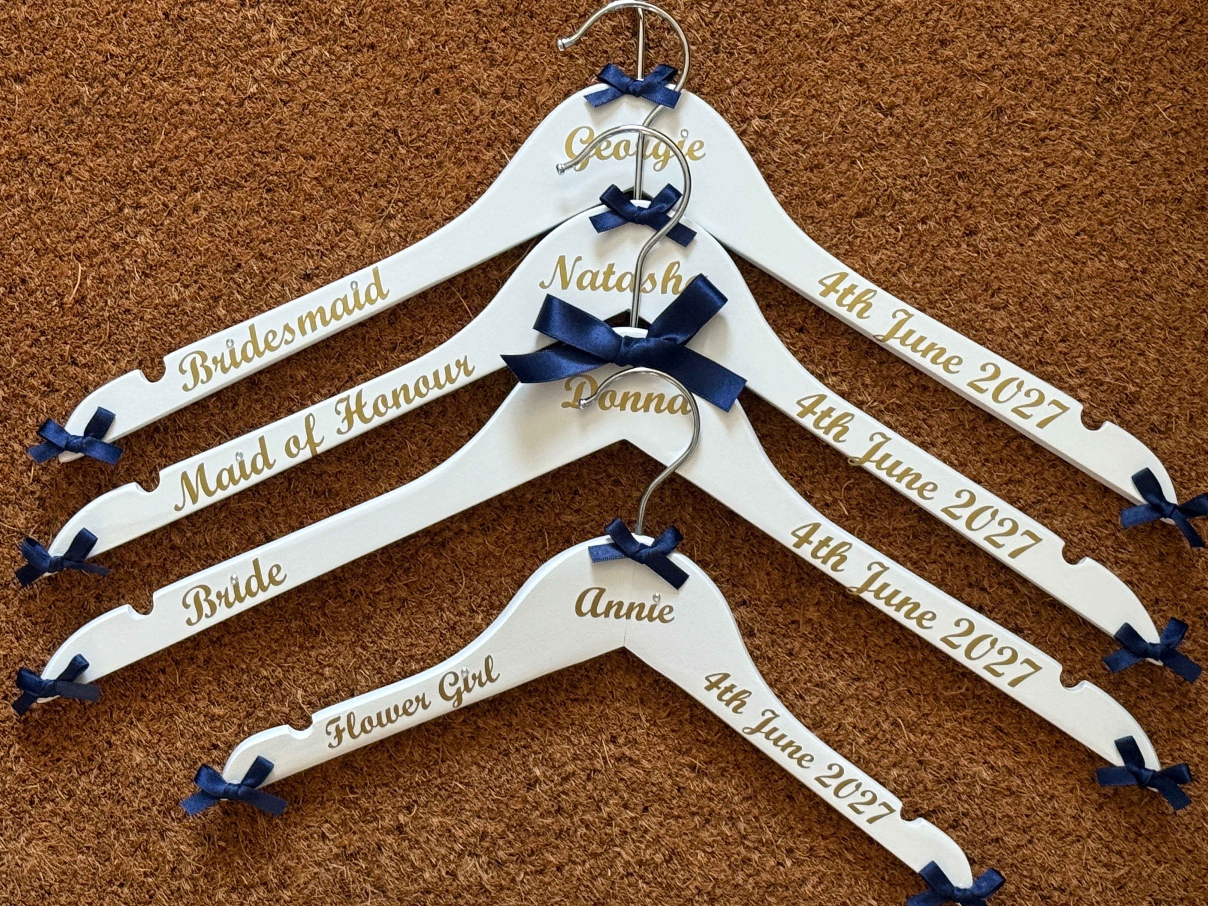Wedding Hangers set of 4 | Personalised with name, date and role | Perfect Memento