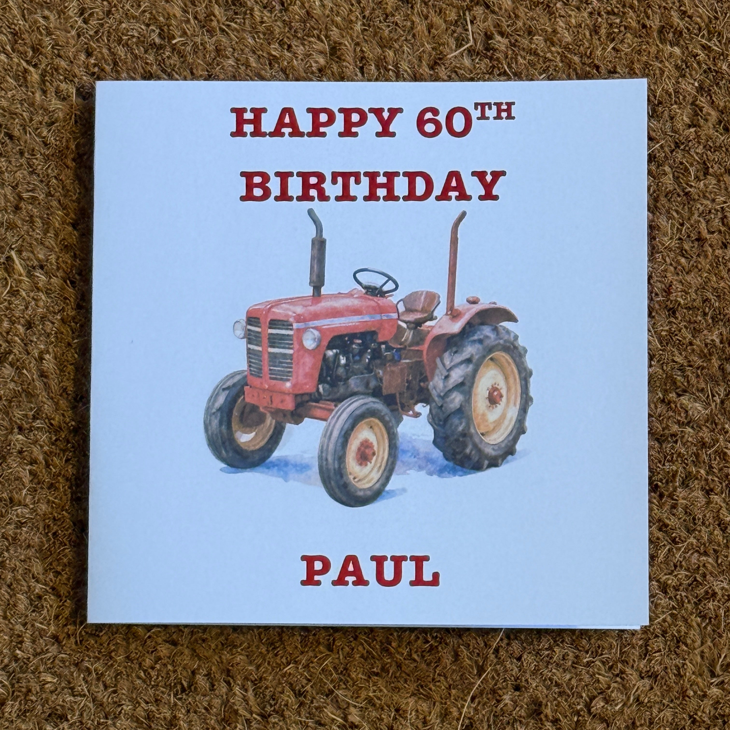 Vintage Red Tractor Birthday or Fathers Day Card | Watercolour Farm Machinery, Personalised Foiled Message