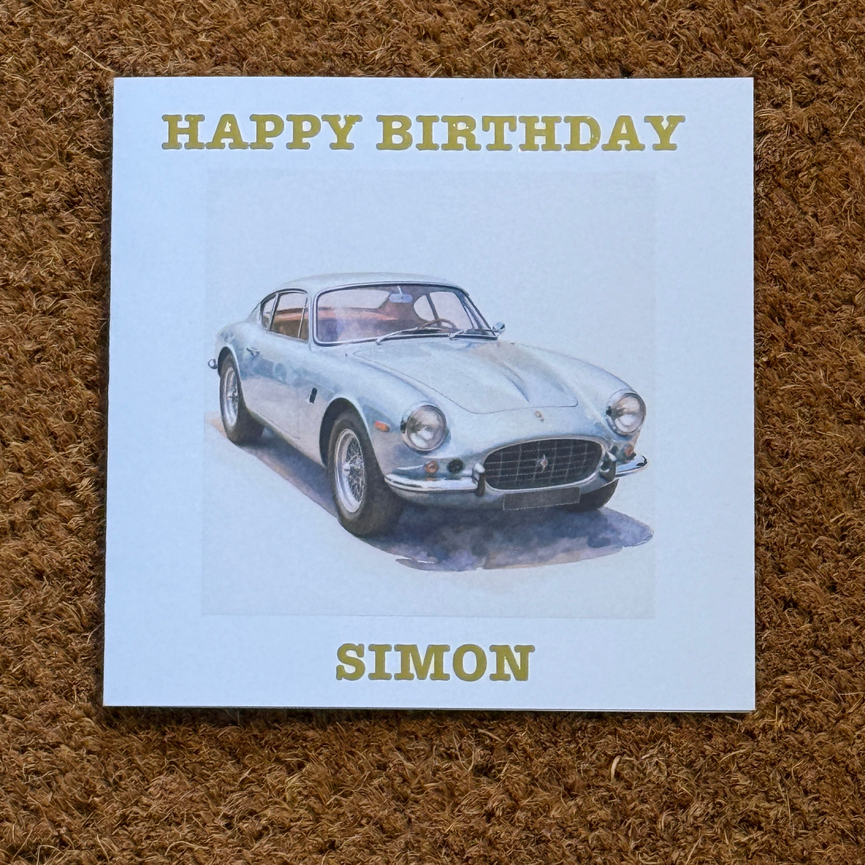 Silver Classic Sports Car Birthday Card | Watercolour Style | Personalised Foiled Message (6x6)