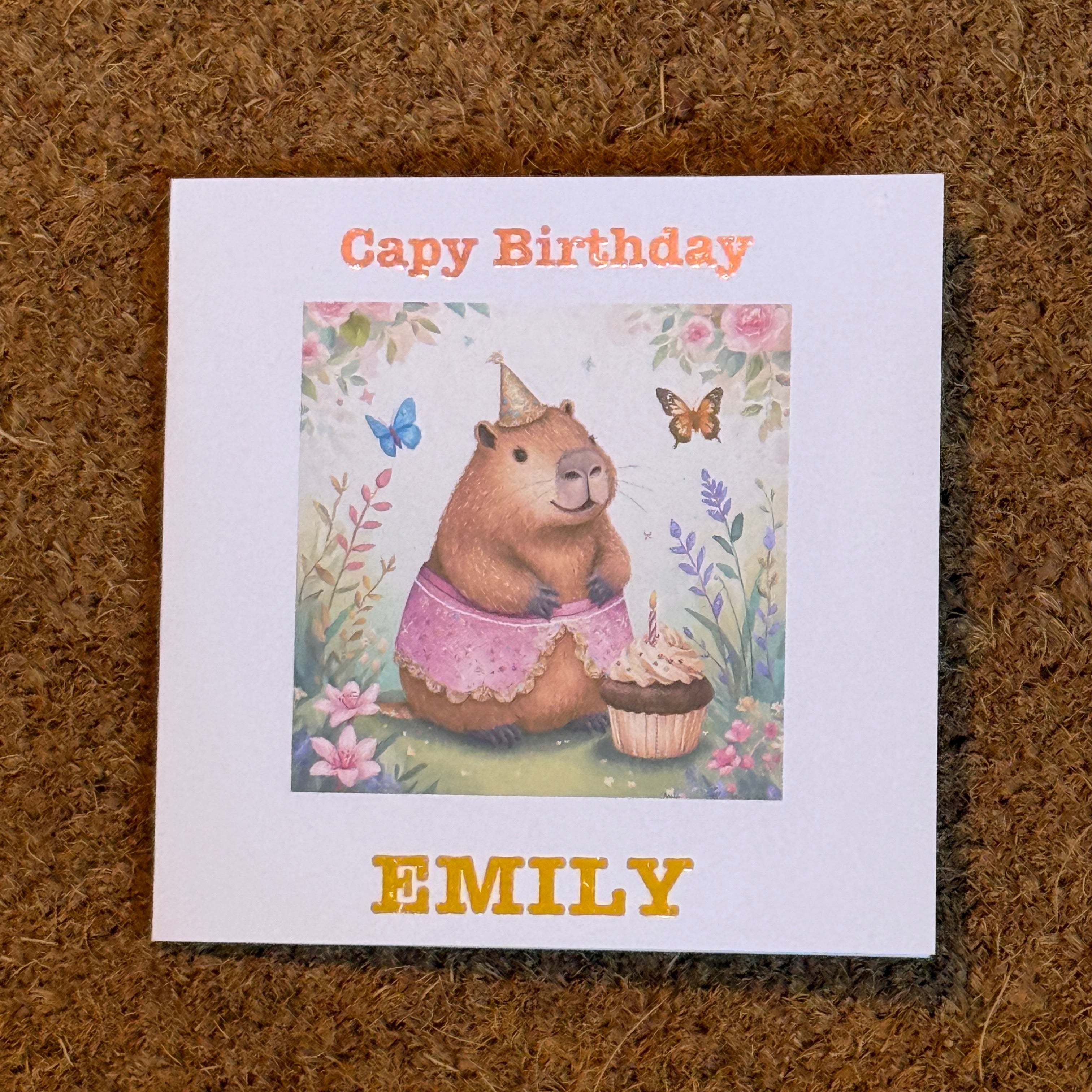 Capy Birthday Capybara Card | Watercolour Style Capybara with optional age | Personalised Foiled Message