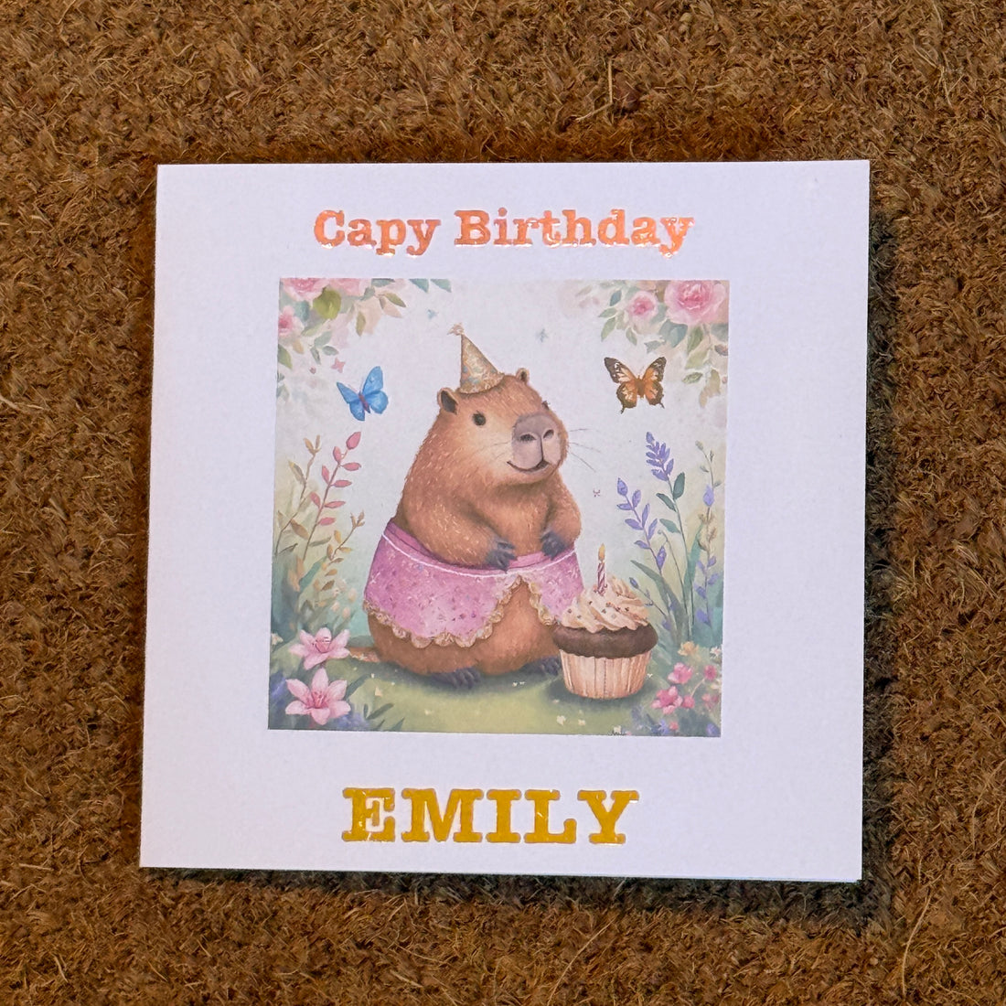 Capy Birthday Capybara Card | Watercolour Style Capybara with optional age | Personalised Foiled Message