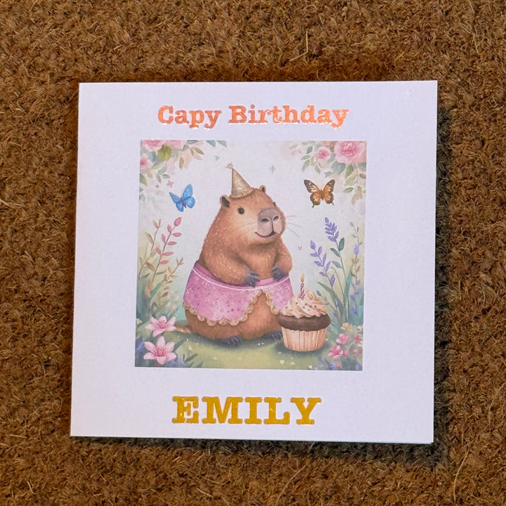 Capy Birthday Capybara Card | Watercolour Style Capybara with optional age | Personalised Foiled Message