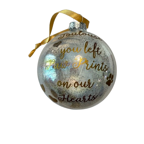 Glass Pet Loss Bauble - Personalised with Name and Message - 8cm clear Christmas Memorial Bauble