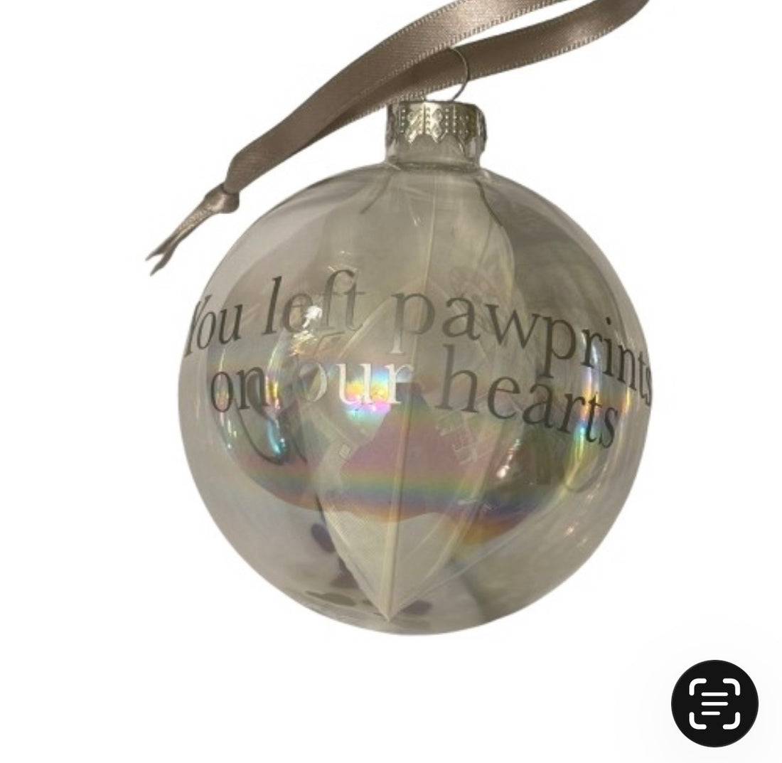 Glass Pet Loss Bauble - Personalised with Name and Message - 8cm clear Christmas Memorial Bauble
