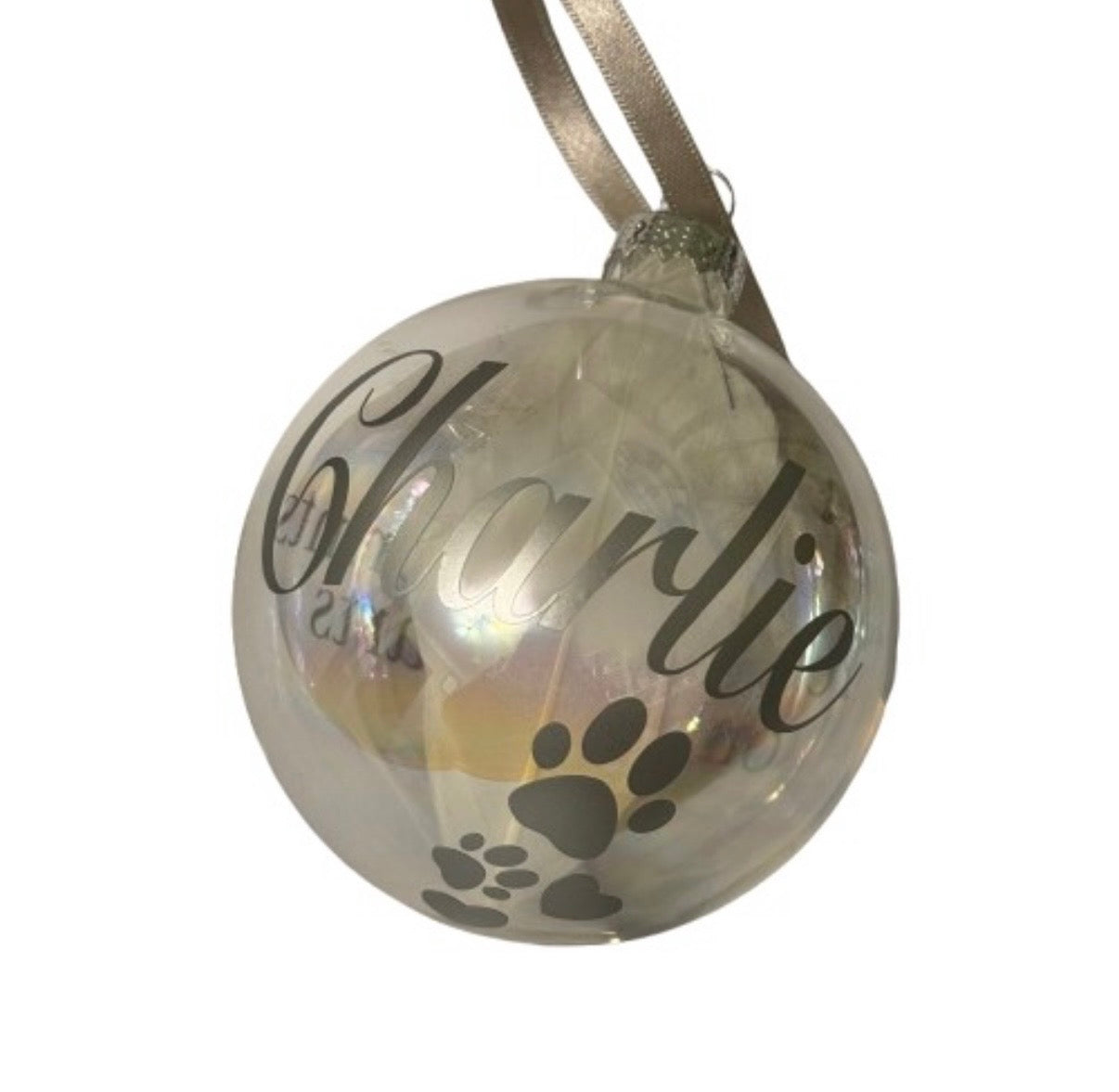 Glass Pet Loss Bauble - Personalised with Name and Message - 8cm clear Christmas Memorial Bauble