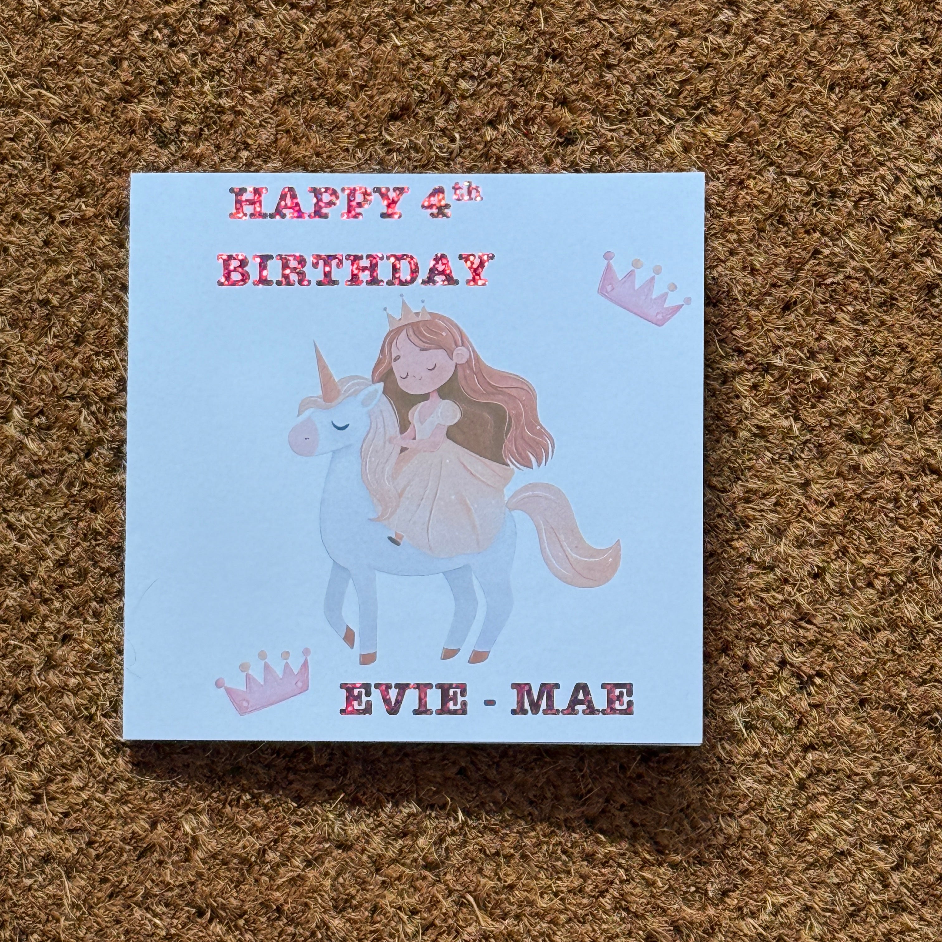 Personalised Unicorn Birthday Card with Foiled Name & Age - Princess Unicorn Card