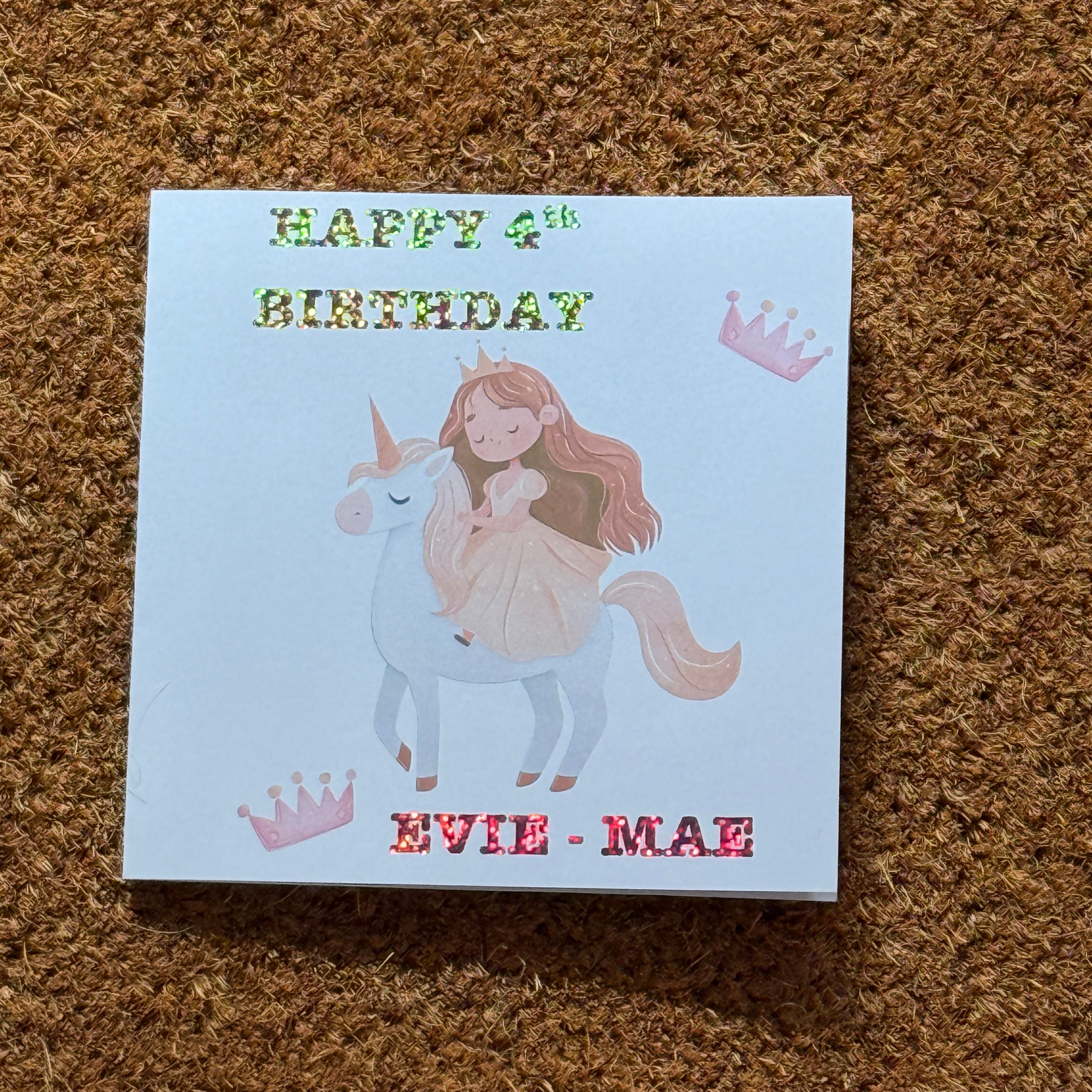 Personalised Unicorn Birthday Card with Foiled Name & Age - Princess Unicorn Card
