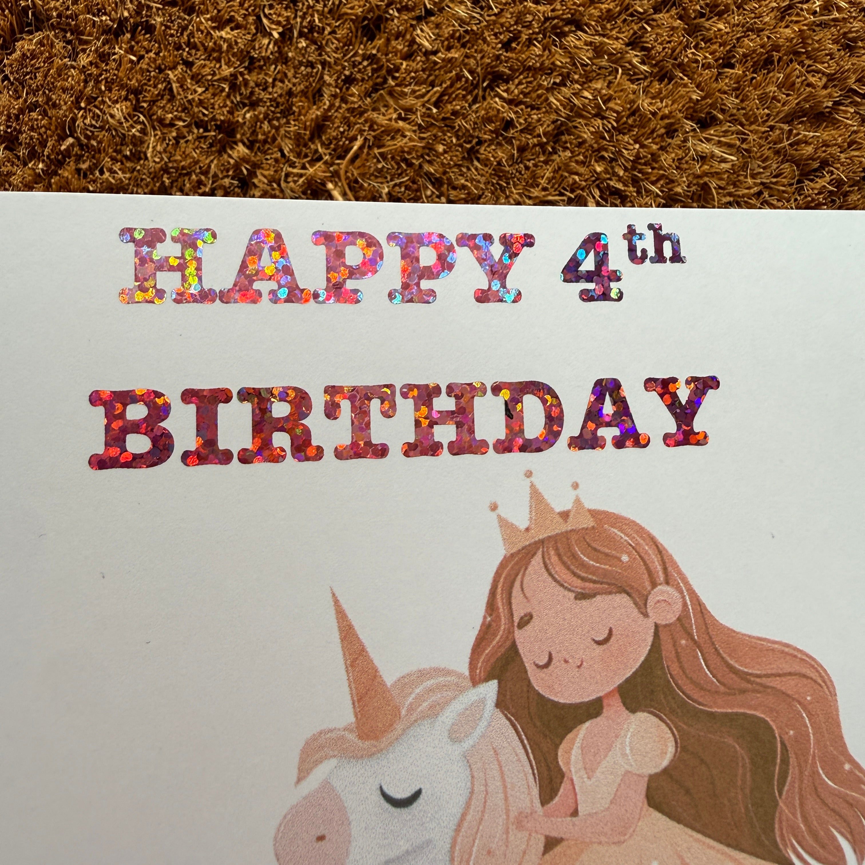 Personalised Unicorn Birthday Card with Foiled Name & Age - Princess Unicorn Card