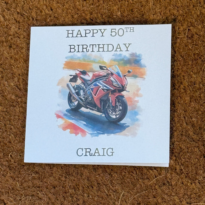 Honda CBR1000RR-R Fireblade Watercolour Style Card | Personalised Foiled Message | 6x6 Biker Card