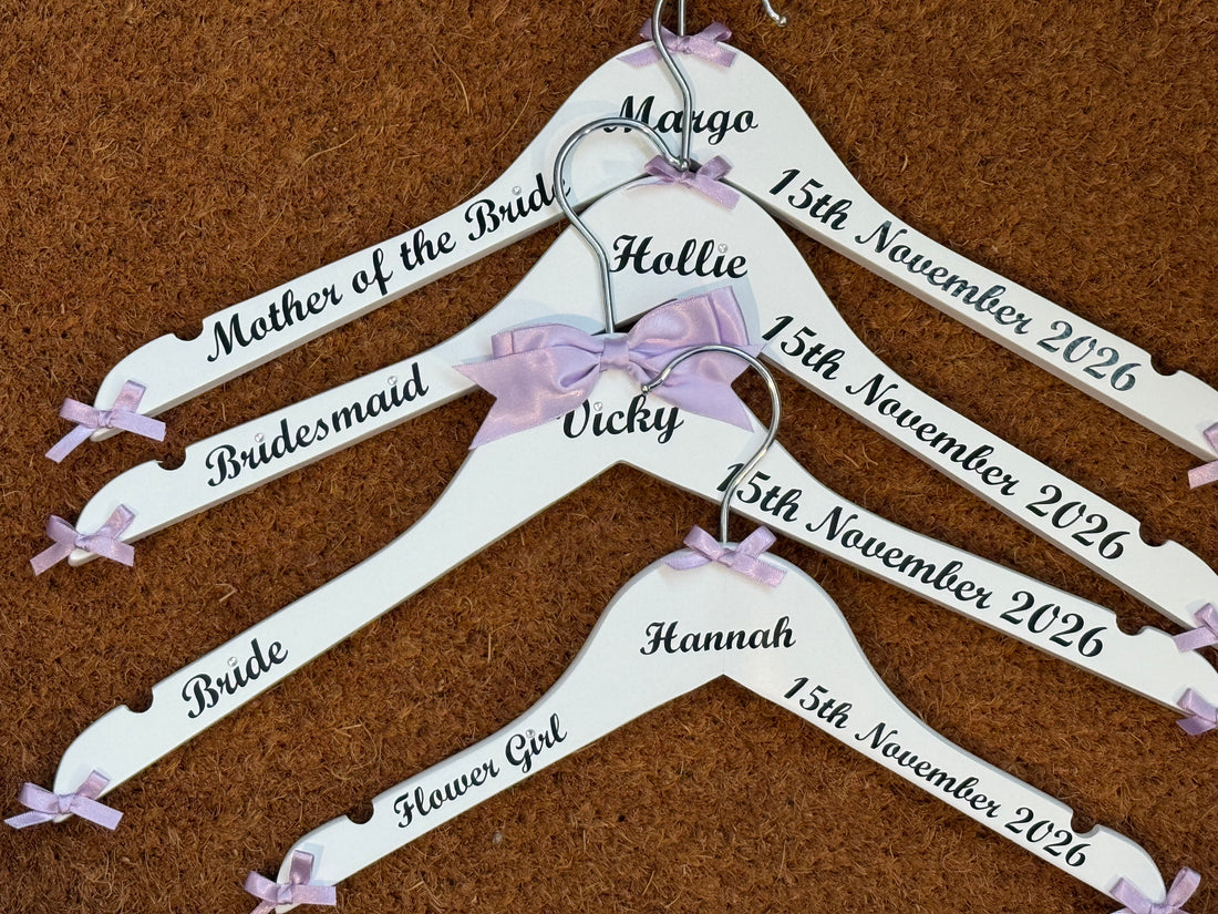 Wedding Hangers set of 4 | Personalised with name, date and role | Perfect Memento
