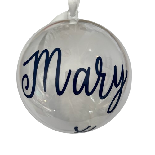 Christmas Memory Bauble, Personalised with name. Feather Ornament