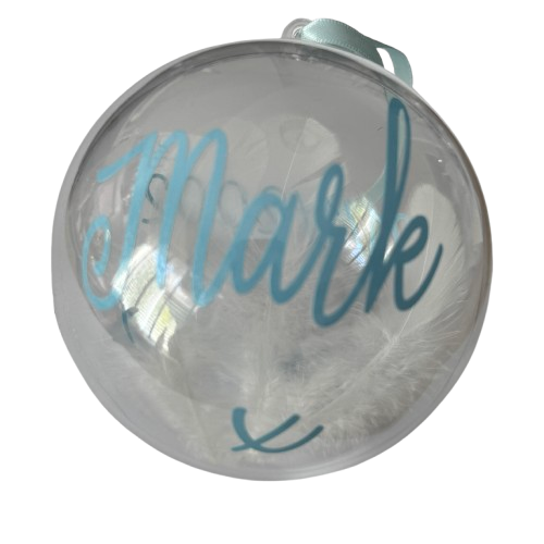 Christmas Memory Bauble, Personalised with name. Feather Ornament