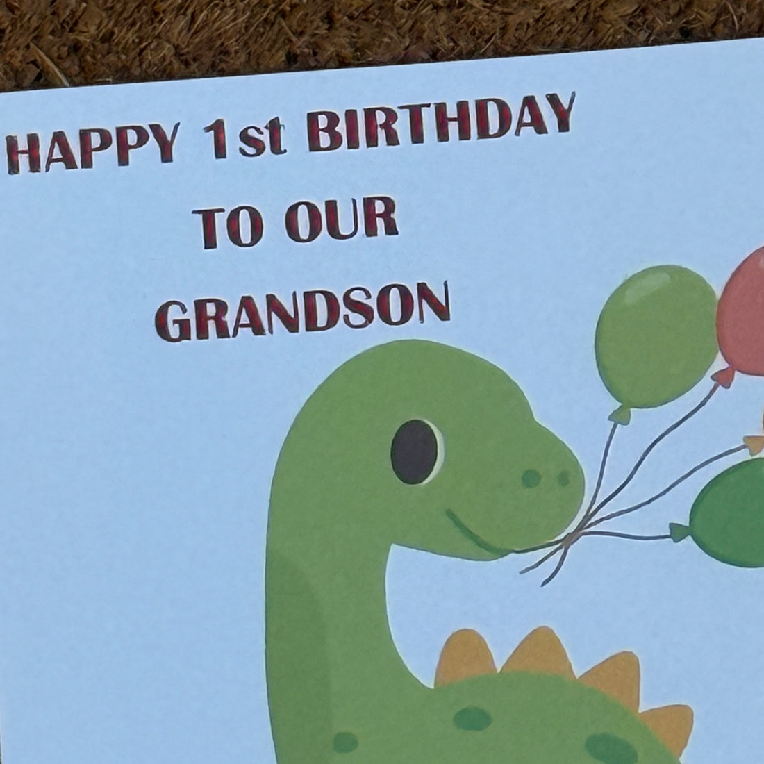 Dinosaur Birthday Card | Foiled Message with Name & Age | Dino with Balloons | 6x6 Kids