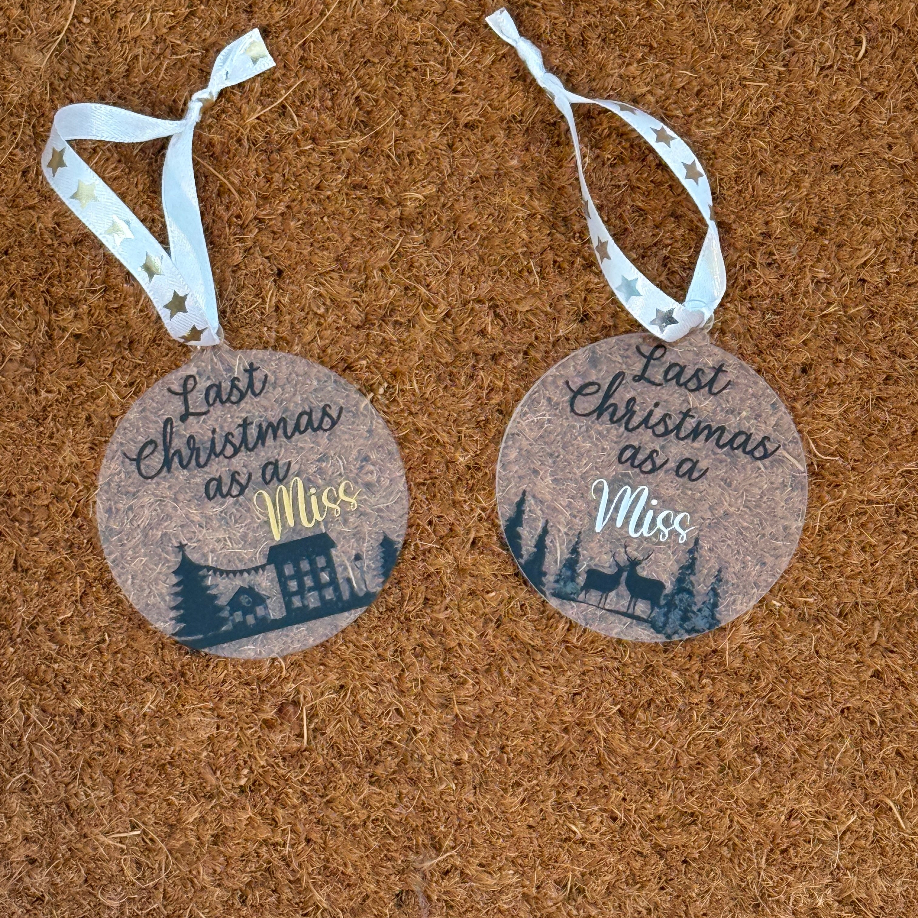First Christmas as a Mrs Bauble - Two designs to choose and two colours available. 8cm acrylic bauble