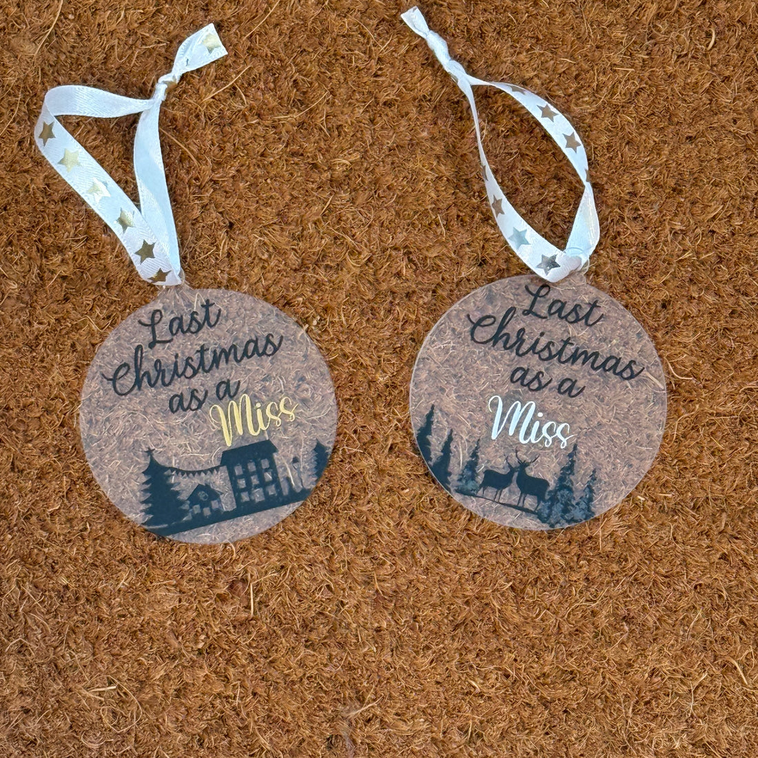 First Christmas as a Mrs Bauble - Two designs to choose and two colours available. 8cm acrylic bauble