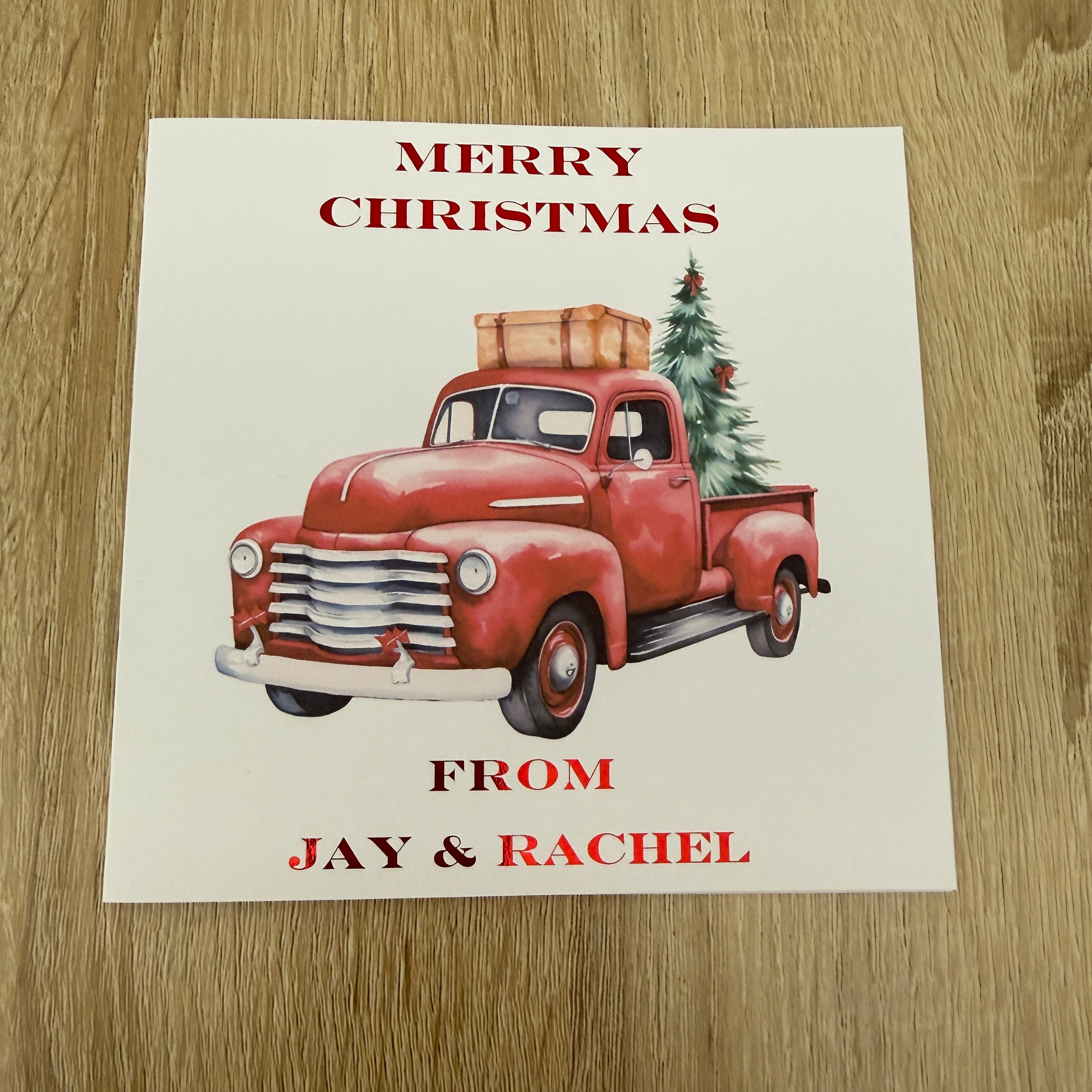 Personalised Vintage Red Truck Christmas Card | Custom Names