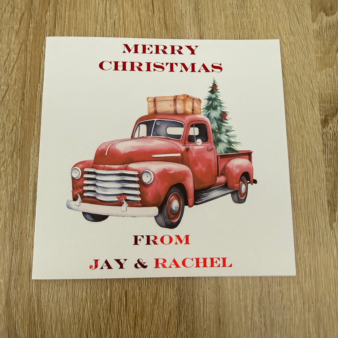Personalised Vintage Red Truck Christmas Card | Custom Names