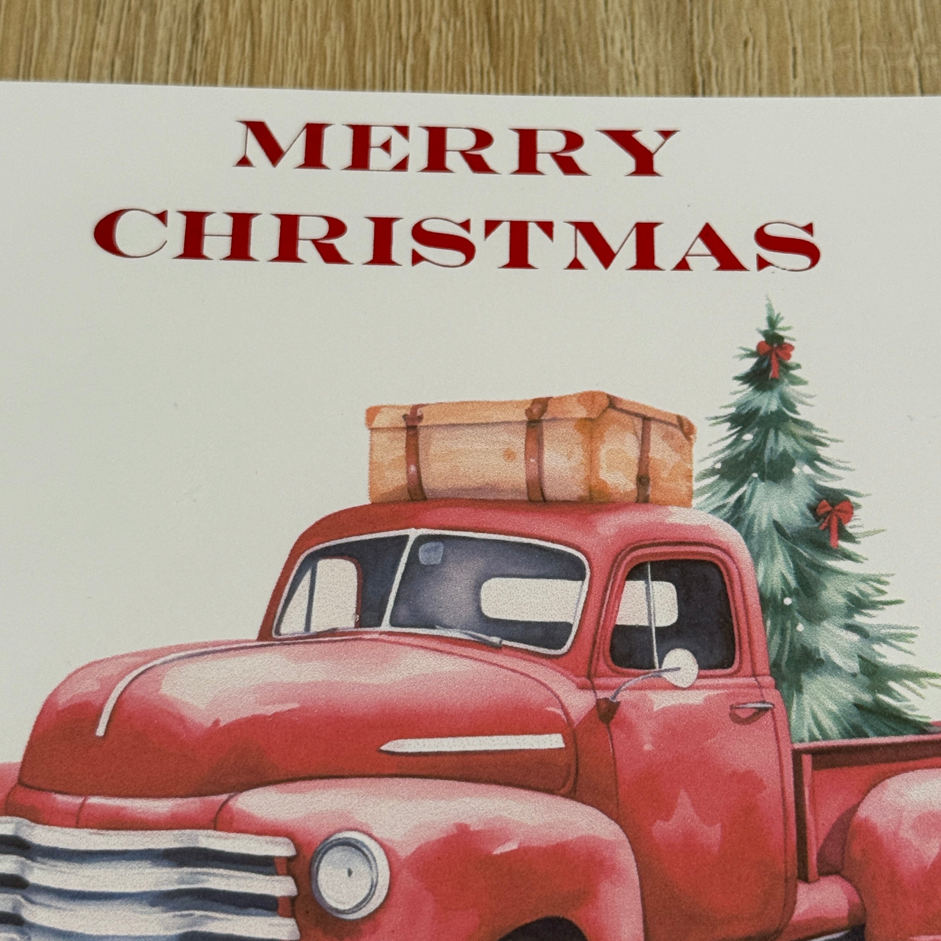 Personalised Vintage Red Truck Christmas Card | Custom Names