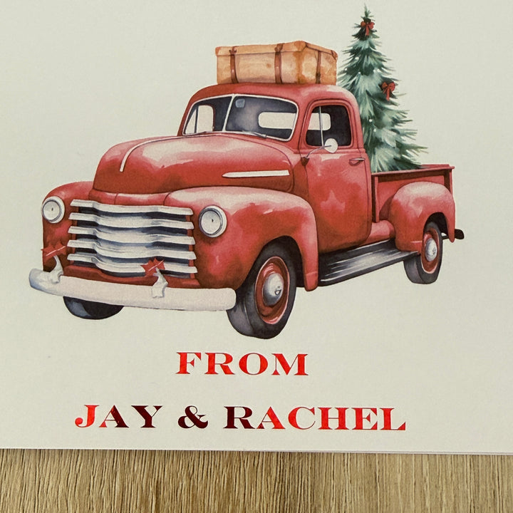 Personalised Vintage Red Truck Christmas Card | Custom Names