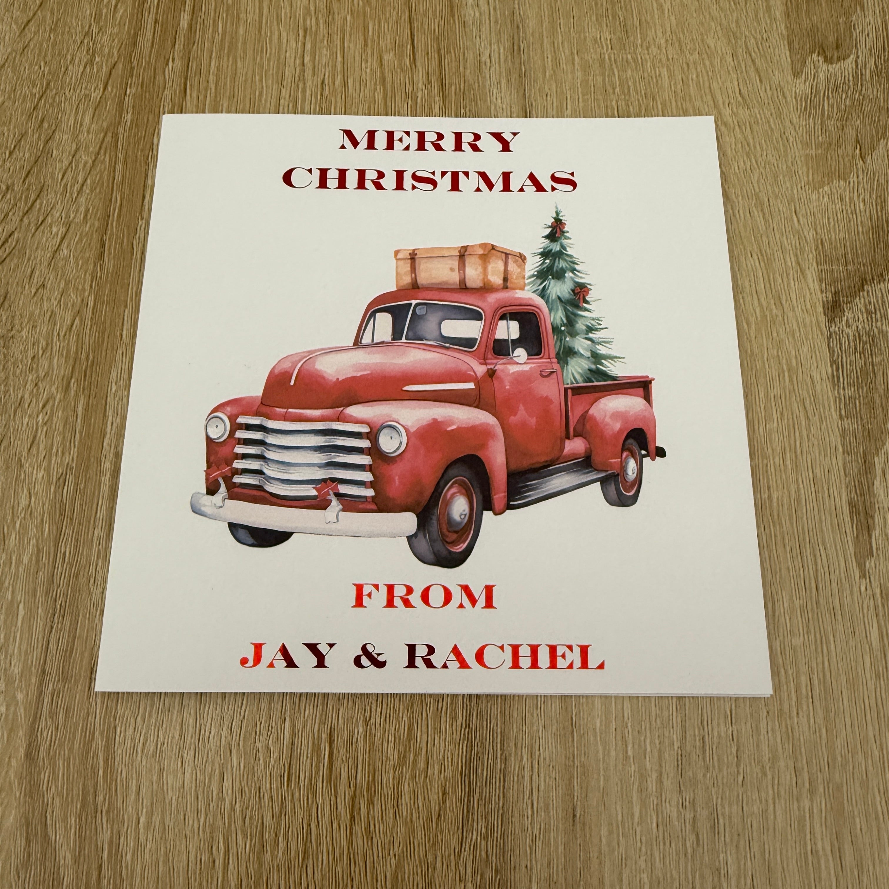 Personalised Vintage Red Truck Christmas Card | Custom Names