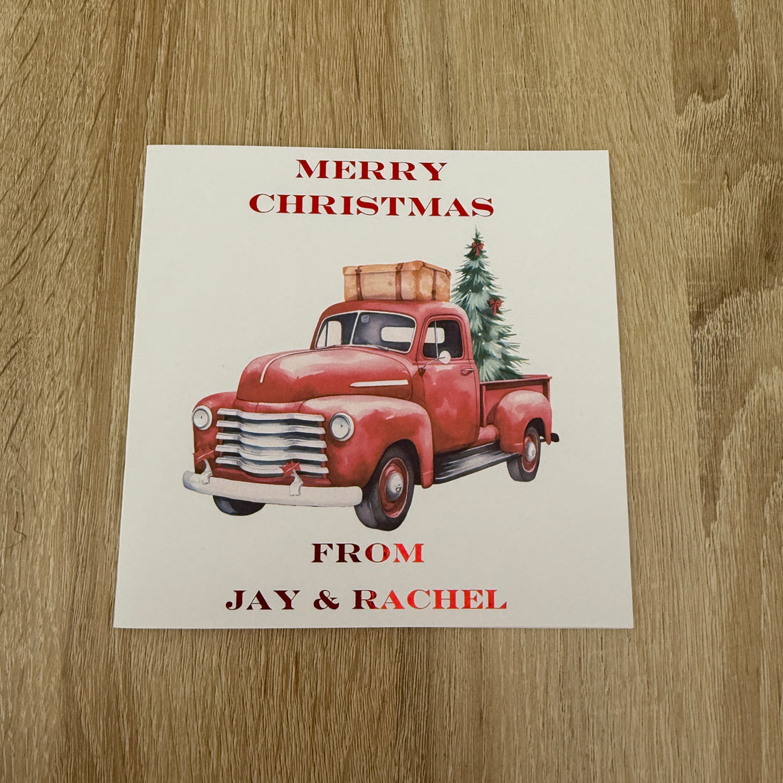 Personalised Vintage Red Truck Christmas Card | Custom Names
