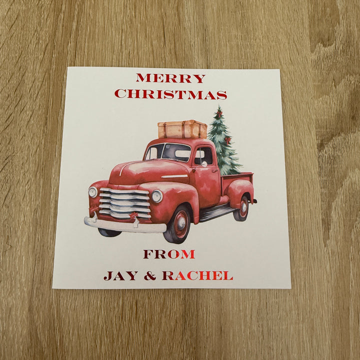 Personalised Vintage Red Truck Christmas Card | Custom Names
