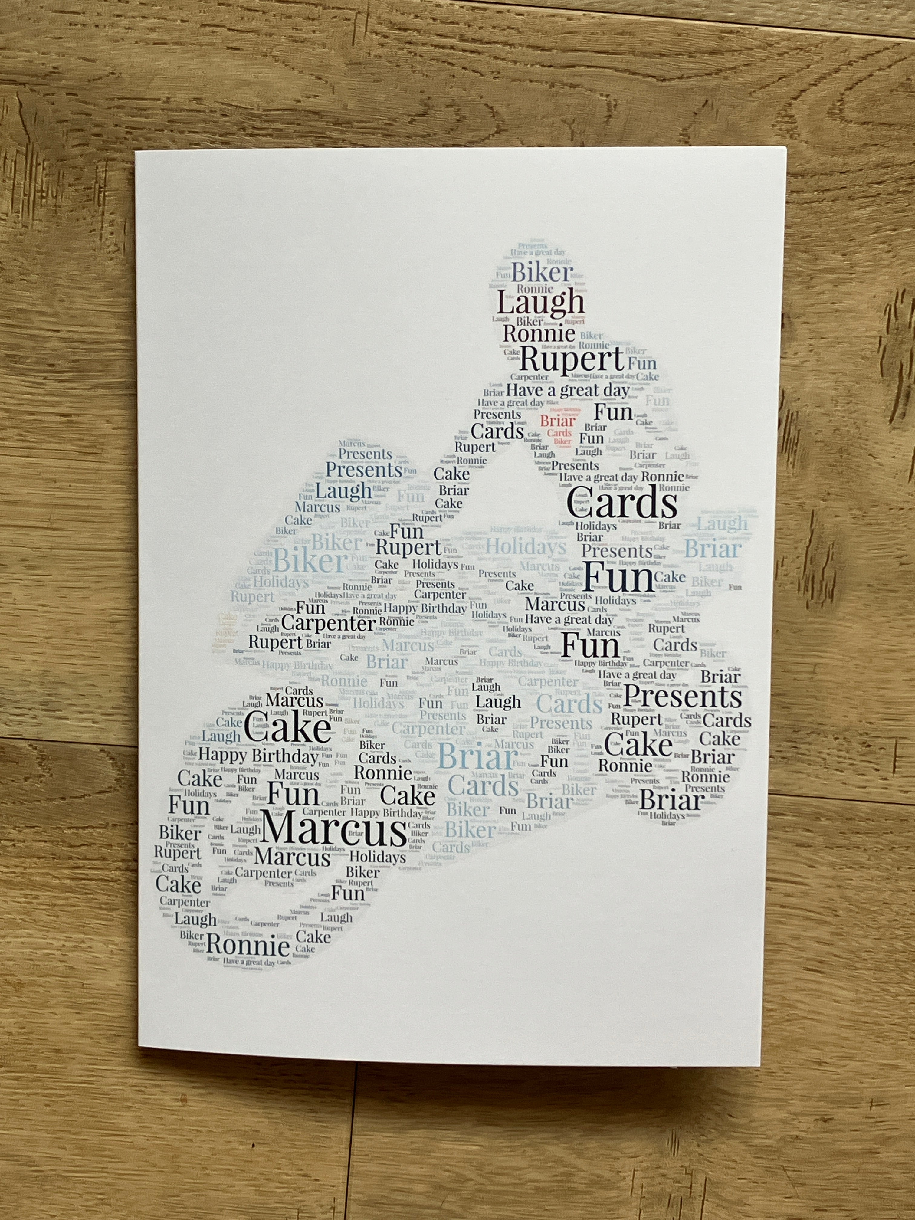 Customised Word Art Card - Your choice of shape, words and colours to create a unique card.