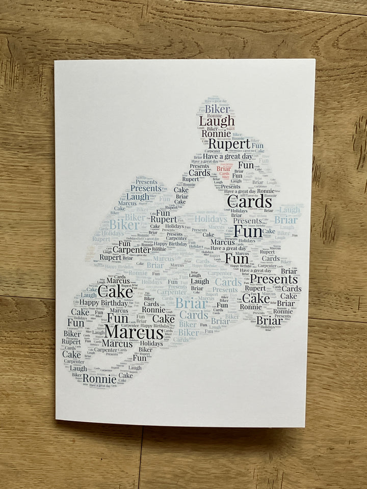 Customised Word Art Card - Your choice of shape, words and colours to create a unique card.