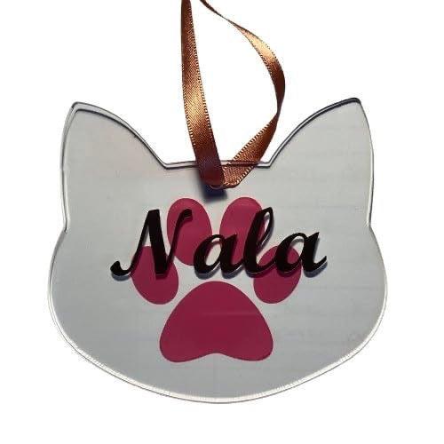 Cat Head Shaped Christmas Bauble – Acrylic Tree Decoration - Personalised with name