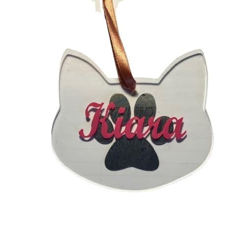 Cat Head Shaped Christmas Bauble – Acrylic Tree Decoration - Personalised with name