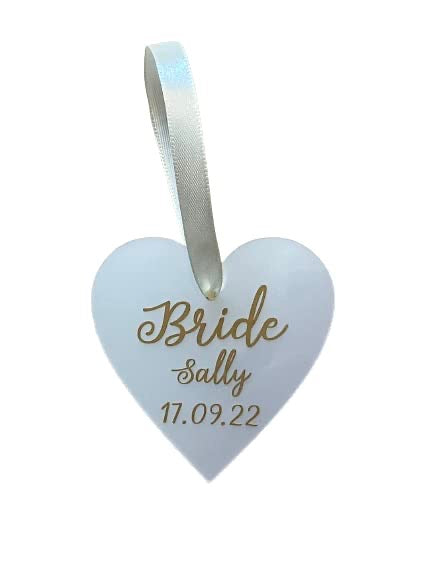 Wedding Hanger Heart, Personalised with name, role and date.  Bridal Party Hanger Tag Keepsake