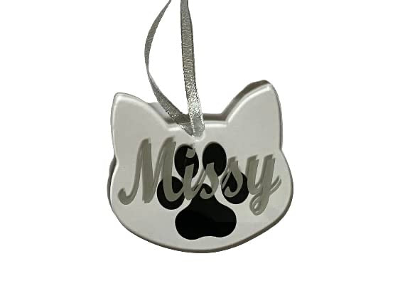 Cat Head Shaped Christmas Bauble – Acrylic Tree Decoration - Personalised with name