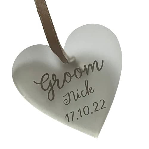 Wedding Hanger Heart, Personalised with name, role and date.  Bridal Party Hanger Tag Keepsake