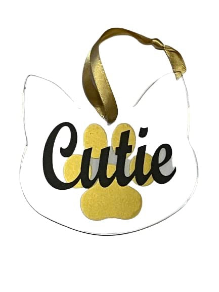 Cat Head Shaped Christmas Bauble – Acrylic Tree Decoration - Personalised with name