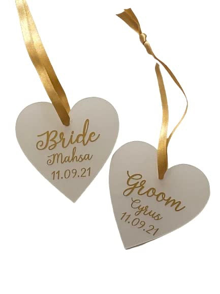 Wedding Hanger Heart, Personalised with name, role and date.  Bridal Party Hanger Tag Keepsake