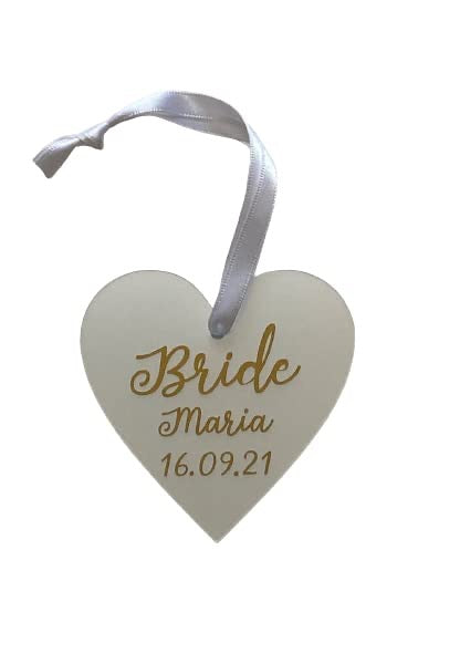 Wedding Hanger Heart, Personalised with name, role and date.  Bridal Party Hanger Tag Keepsake