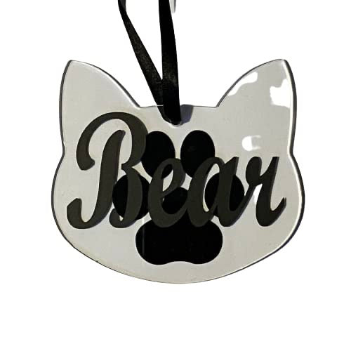 Cat Head Shaped Christmas Bauble – Acrylic Tree Decoration - Personalised with name