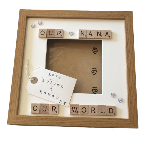 Our World, Nana, Grandma, Personalised Scrabble Art Photo Frame,