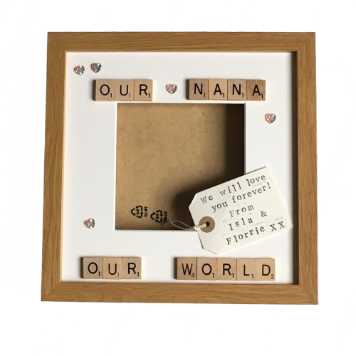 Our World, Nana, Grandma, Personalised Scrabble Art Photo Frame,