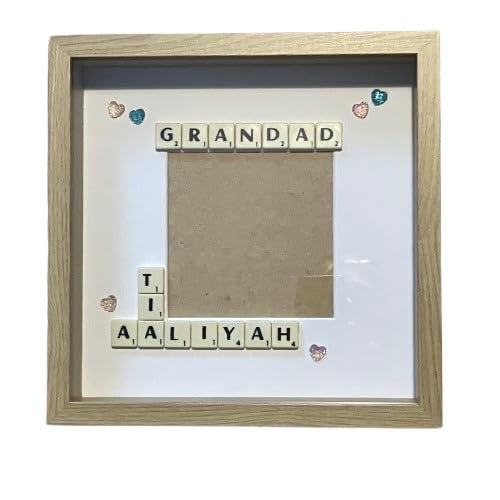 Granddad Granddaughter Letter Tile Photo Frame - Personalised Tag inside - Choice of colours