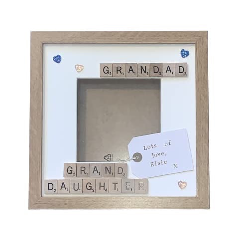 Granddad Granddaughter Letter Tile Photo Frame - Personalised Tag inside - Choice of colours